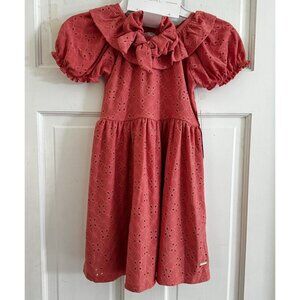 Tahari Girl Size 6 Eyelet Dress Salmon With Hair Scrunchie & Built-In Slip NWT’s